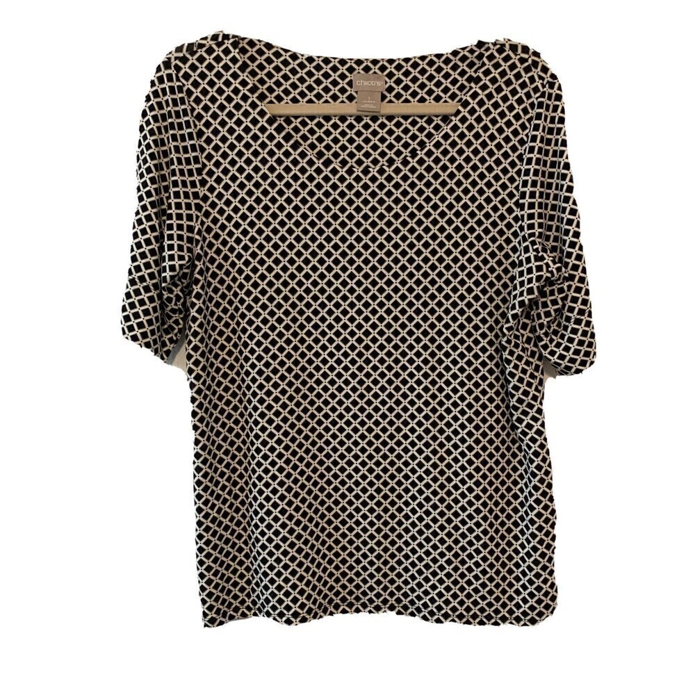Chico's Womens Size Medium Multicolor Geometric Print Stretch Blouse Top